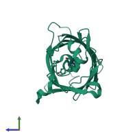 PDB entry 2hpw coloured by chain, side view.