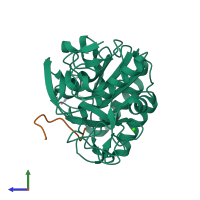 PDB entry 2hpz coloured by chain, side view.