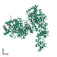 PDB entry 2hqa coloured by chain, front view.