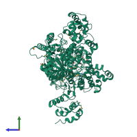 PDB entry 2hqa coloured by chain, side view.