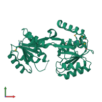PDB entry 2hqb coloured by chain, front view.