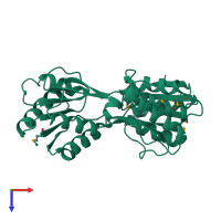 PDB entry 2hqb coloured by chain, top view.
