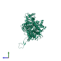 PDB entry 2hqg coloured by chain, side view.