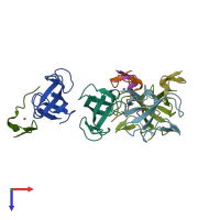 PDB entry 2hqh coloured by chain, top view.