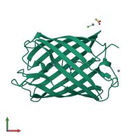 PDB entry 2hqk coloured by chain, front view.