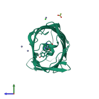 PDB entry 2hqk coloured by chain, side view.