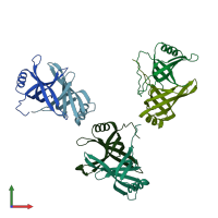 PDB entry 2hql coloured by chain, front view.