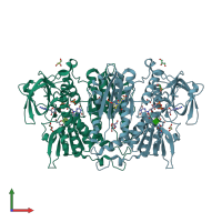 PDB entry 2hqm coloured by chain, front view.