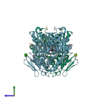 PDB entry 2hqm coloured by chain, side view.