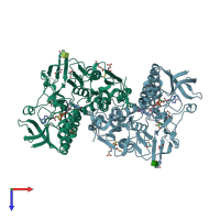 PDB entry 2hqm coloured by chain, top view.
