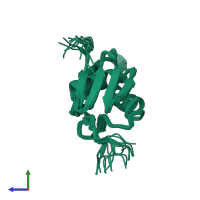 PDB entry 2hqn coloured by chain, ensemble of 20 models, side view.