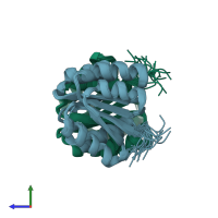 PDB entry 2hqo coloured by chain, ensemble of 20 models, side view.