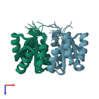 PDB entry 2hqo coloured by chain, ensemble of 20 models, top view.