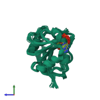 PDB entry 2hqp coloured by chain, ensemble of 32 models, side view.