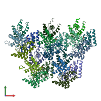 PDB entry 2hqt coloured by chain, front view.