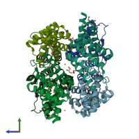 PDB entry 2hr2 coloured by chain, side view.