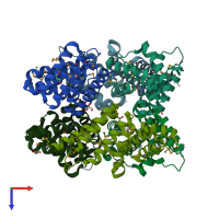 PDB entry 2hr2 coloured by chain, top view.