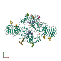 Homo dimeric assembly 1 of PDB entry 2hr7 coloured by chemically distinct molecules, front view.