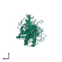 PDB entry 2hr9 coloured by chain, ensemble of 20 models, side view.