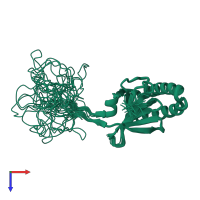 PDB entry 2hr9 coloured by chain, ensemble of 20 models, top view.