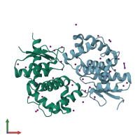 PDB entry 2hra coloured by chain, front view.