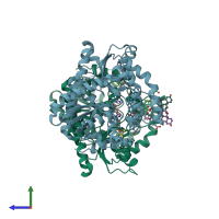 PDB entry 2hrc coloured by chain, side view.