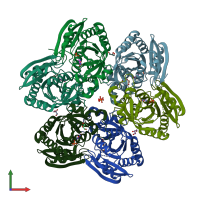 PDB entry 2hrd coloured by chain, front view.
