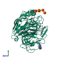 PDB entry 2hrg coloured by chain, side view.
