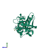PDB entry 2hrx coloured by chain, side view.
