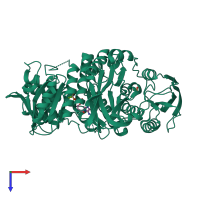 Monomeric assembly 1 of PDB entry 2hry coloured by chemically distinct molecules, top view.
