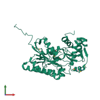 PDB entry 2hrz coloured by chain, front view.