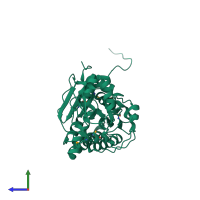 PDB entry 2hrz coloured by chain, side view.