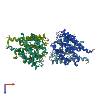 PDB entry 2hsj coloured by chain, top view.