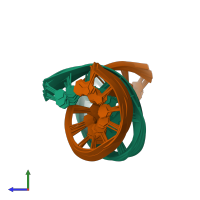 PDB entry 2hsr coloured by chain, ensemble of 10 models, side view.
