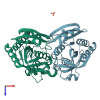PDB entry 2hsw coloured by chain, top view.