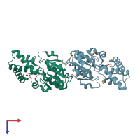 PDB entry 2hsz coloured by chain, top view.