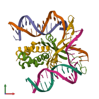 PDB entry 2ht0 coloured by chain, front view.