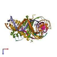PDB entry 2ht0 coloured by chain, top view.