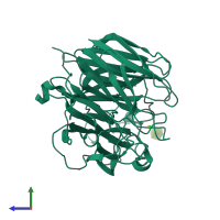 PDB entry 2ht5 coloured by chain, side view.