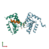 PDB entry 2ht9 coloured by chain, front view.