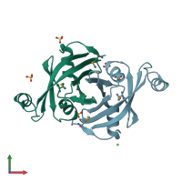 PDB entry 2htd coloured by chain, front view.