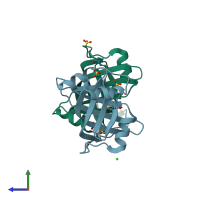 PDB entry 2htd coloured by chain, side view.