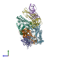 PDB entry 2htl coloured by chain, side view.