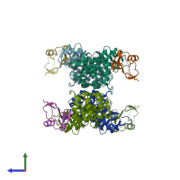 PDB entry 2htm coloured by chain, side view.