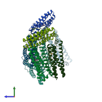 PDB entry 2htn coloured by chain, side view.