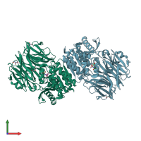PDB entry 2hu5 coloured by chain, front view.