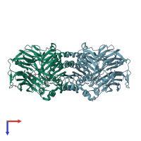 PDB entry 2hu5 coloured by chain, top view.