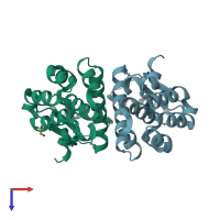 PDB entry 2hum coloured by chain, top view.