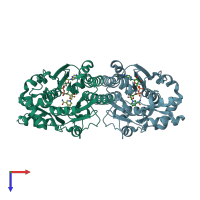 PDB entry 2hun coloured by chain, top view.