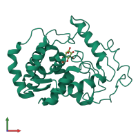 PDB entry 2huo coloured by chain, front view.